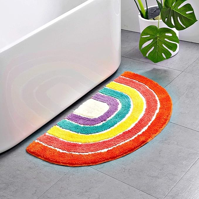 UKELER Bath Rug for Bathroom Non Slip Absorbent Bath Mat Washable Entrance Rug Door Mat Colorful Rainbow Area Rugs for Kids Playroom Nursery Decor 31.5''x19.7''