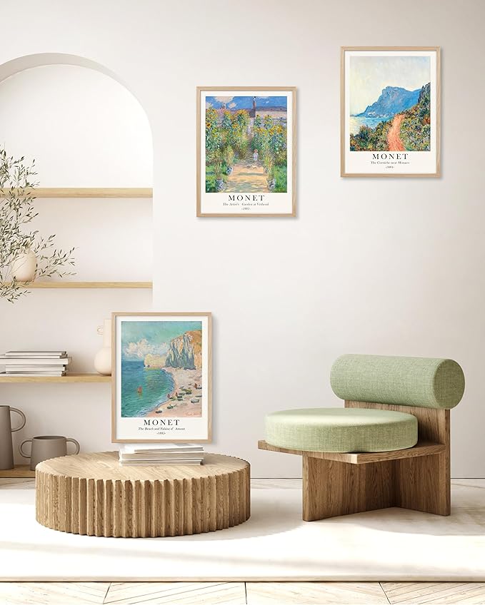 HesenDot Unframed Claude Monet Posters Set of 3, 12x16in Vintage Landscape Canvas Prints, Impressionism Paintings Wall Decoration for Living Room Bedroom Gallery Office Home, Unframed
