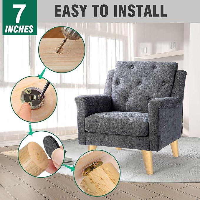 FoDau770 Rubber Wood Furniture Legs 7 Inches, Slant Tapered Wood Feet Mid Century Sofa Legs Set of 4, 5/16" UNC Furniture Feet Replacement Parts for Cabinet Couch Dresser Chair Ottoman Table