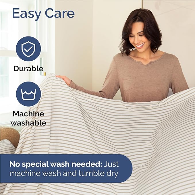 Full Size 4 Piece Sheet Set - Comfy Breathable & Cooling Sheets - Hotel Luxury Bed Sheets for Women & Men - Deep Pockets, Easy-Fit, Soft & Wrinkle Free Sheets - Beige Stripes Oeko-Tex Bed Sheet Set