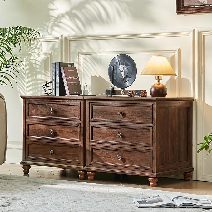 Farmhouse Nightstand with Charging Station, 24" Wide End Table with 3 Drawers,Wood Dresser Cabinet for Bedroom, Bed Side Table Chest of Drawers,Night Stand for Living Room, Closet,Brown