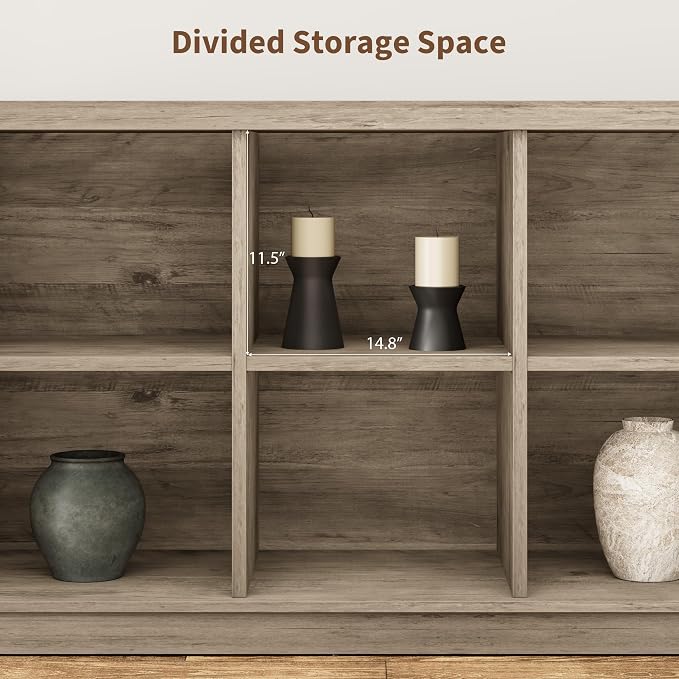 GarveeHome 8 Cube Storage Organizer Bookshelf, Farmhouse Horizontal Bookcase, 62 in Wood Storage Bookcase for Entryway, Long Low Bookshelves for Living Room (Grey, 8 Cube)