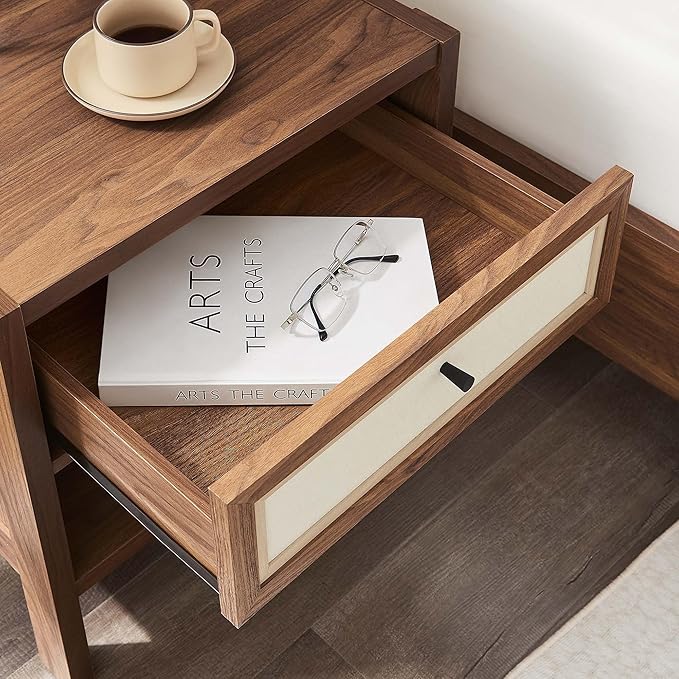Modway Capri Mid-Century Modern Wood Grain Nightstand Bedside Table in Walnut, Side Table with Drawer, Nightstand with Storage