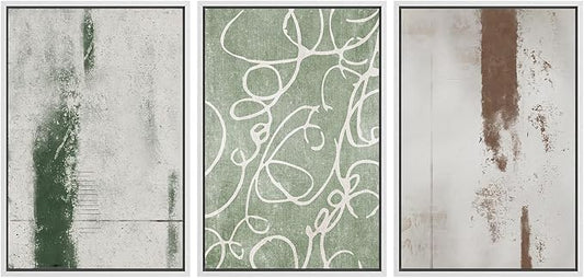 SIGNWIN Framed Canvas Print Wall Art Set Industrial Pastel Paint Strokes Abstract Geometric Illustrations Minimalism Modern Art Decorative Boho for Living Room, Bedroom, Office - 24"x36"x3 White