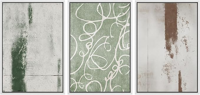 SIGNWIN Framed Canvas Print Wall Art Set Industrial Pastel Paint Strokes Abstract Geometric Illustrations Minimalism Modern Art Decorative Boho for Living Room, Bedroom, Office - 16"x24"x3 White