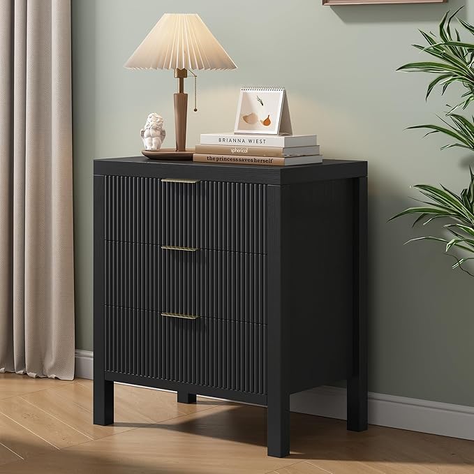 Nightstand Set of 2, Dresser and Nightstand Sets, Bedside Tables, Mid Century Nightstands with 6 Wide Drawers for Bedroom, Kids’ Room, Hallway, (Black X 2)