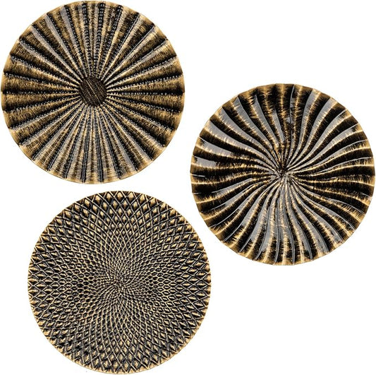 Briful 12" Wall Décor Pack of 3 Metal Gold & Black Washed Starbursts Radial Plate Wall Art Modern Accent Hanging Wall Decorations For Home Office Bedroom Or Living Room Wall Sculptures