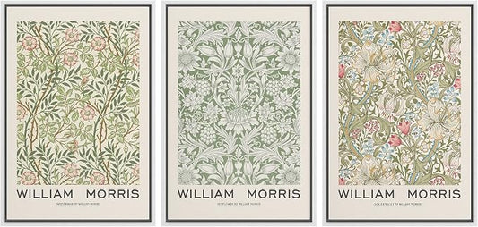 wall26 Framed Canvas Print Wall Art Set William Morris Flower Pattern Tapestries Nature Floral Illustrations Fine Art Decorative Botanical Rustic for Living Room, Bedroom, Office - 24"x36"x3 White