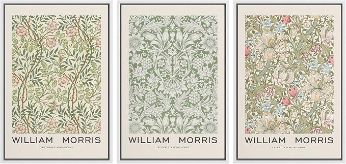 wall26 Framed Canvas Print Wall Art Set William Morris Flower Pattern Tapestries Nature Floral Illustrations Fine Art Decorative Botanical Rustic for Living Room, Bedroom, Office - 16"x24"x3 White