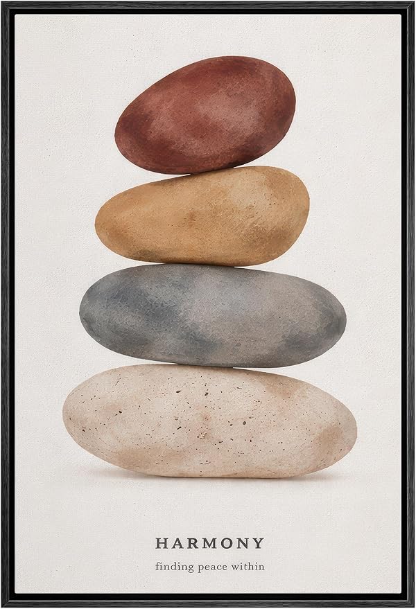 Woodrose Framed Canvas Print Wall Art Zen Balance Stones Harmony Typography Illustrations Modern Art Minimalist 3D Colorful Ultra for Living Room, Bedroom, Office - 16"x24" BLACK
