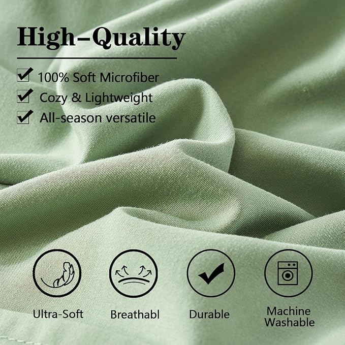 Yogeneg Queen Comforter Set 7 Piece Bed in a Bag,Grid Pinch Pleat Sage Green Bedding Set,Striped Textured Soft Microfiber Comforter with Sheet Set,All Season Complete Bed Set(Sage Green,Queen)