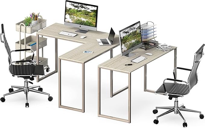 SHW Mission 48 x 48 Inches L-Shape Home Office Computer Desk, Maple