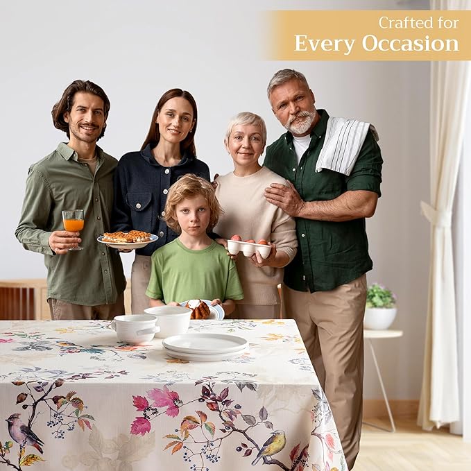 Maison d' Hermine Table Cloth Rectangle Table 100% Cotton 54 x 72 Inches Fall Tablecloth Reusable Everyday Use for Thanksgiving Christmas Decorations Dining Farmhouse Party (Equinoxe - Beige)