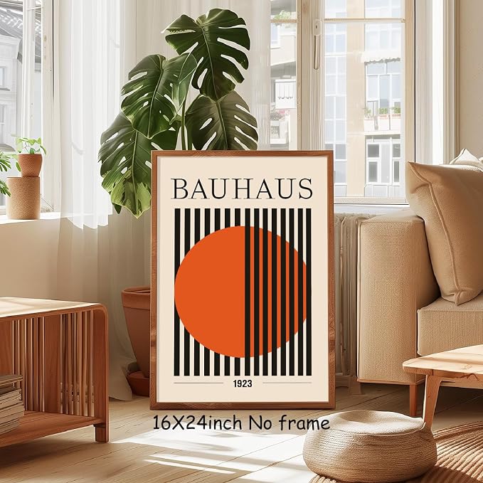 Bauhaus Abstract Geometric Wall Art Bauhaus Exhibition Poster Orange and Black Artwork Mid Century Modern Pictures Wall Decor Geometric Orange Poster Abstract Minimalist Painting Room 16x24in No Frame