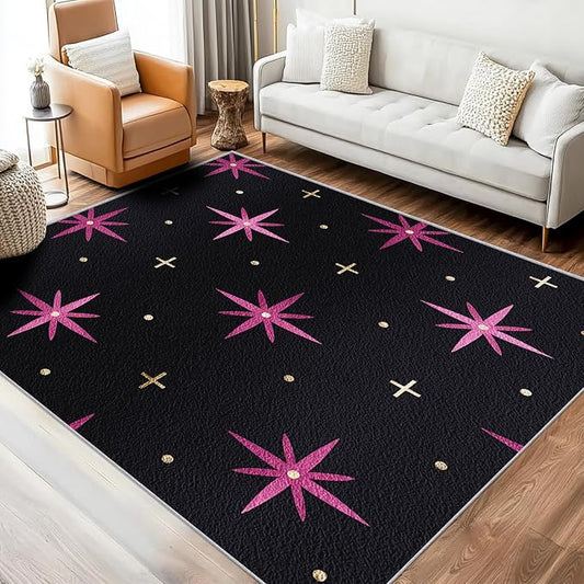 Atomic Rugs 4x6, Mid Century Modern Retro Washable 4 x 6 Area Rug for Living Room, Bedroom, Low Pile Non Slip Stain Resistant Carpet, Atomic Starburst Home Decor Accessories & M853