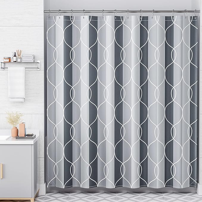 AmazerBath Shower Curtain Grey-Purple, Geometric Multi Color Block Cloth Shower Curtain Sets with 12 Shower Curtain Hooks, Washable Farmhouse Fabric Polyester Bathroom Shower Curtains, 72x72 Inches
