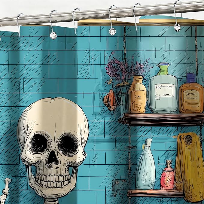 Funny Gothic Skull Shower Curtain Spooky Skull in Bathtub Shower Curtains for Bathroom Waterproof Fabric Bath Curtain Decor with Hooks