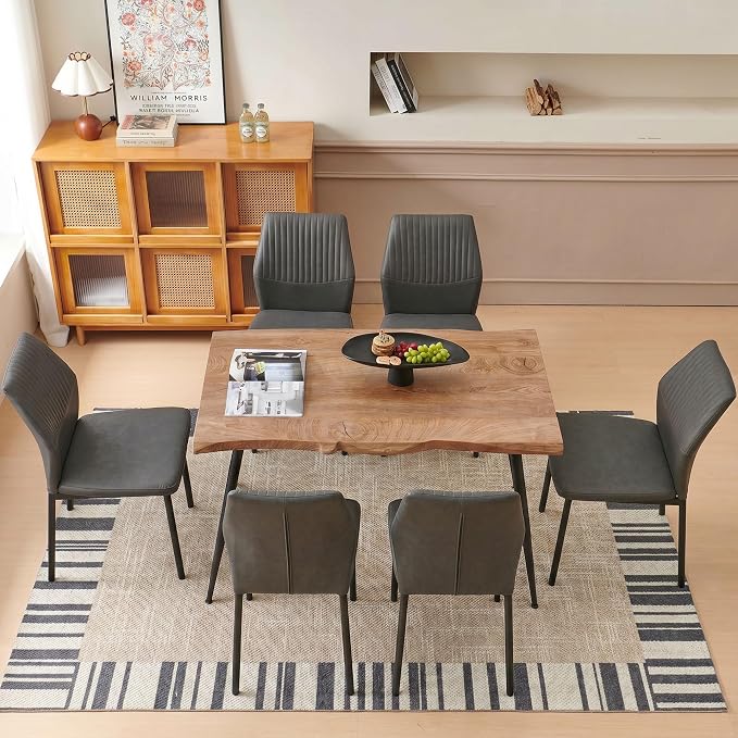Dining Chairs Set of 6, Dark Grey PU Leather Dining Chairs, Comfortable Upholstered Armless Kitchen Chairs with Black Metal Legs for Living Room, Dining Room, Kitchen