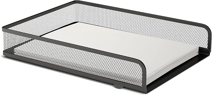 TRU RED Front‑Load Stackable Metal Letter Tray, Matte Black, 2‑Pack – Durable Desktop File Organizer for Paper & Documents