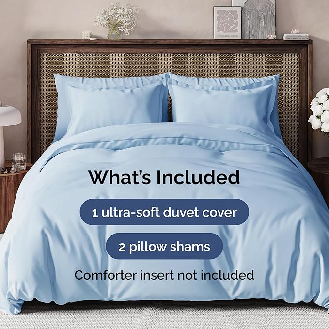 Duvet Cover King Size - Extra Soft King Size Duvet Cover - Lightweight, Breathable & Cozy - Easy Care & Fade Free w/Zipper Closures & Ties - 104" x 90" Inches - (Sky Blue) Comforter Not Included