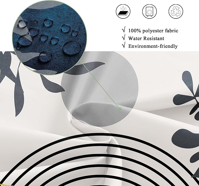 Riyidecor Navy Blue Modern Boho Shower Curtain for Bathroom Decor 60Wx72H Bohemian Abstract Arch Leaves Geometric Simple Contemporary Art Printed Fabric Polyester Waterproof 12 Pack Plastic Hooks
