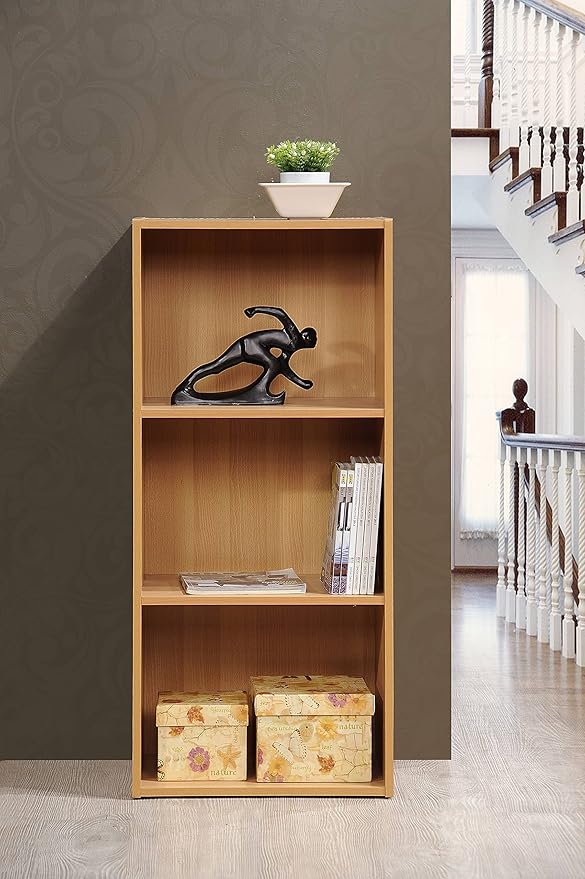 Hodedah Import 3 Shelf Bookcase, Beech