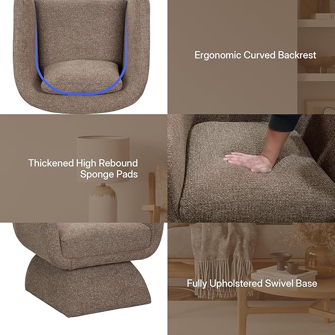 Modern 360° Swivel Accent Chair with Armrest & Curved Back, Soft Cushioned Barrel Lounge Chair (Otter)