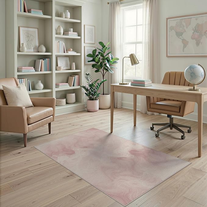 4'x6' Washable Modern Swirl Accent Rug, Cream Non-Shedding Small Carpet Pet Friendly & Kids Safe Play Mat for Playroom, Bedroom, Reading Nook | Ref:2208260
