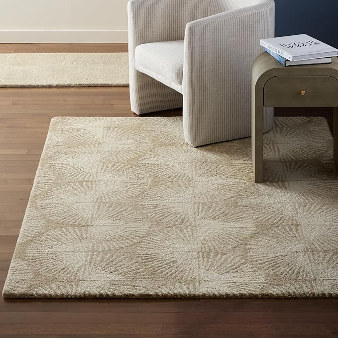 Nicole Miller New York Kendall Fluted Geo Handcrafted Area Rug, 100% Wool Rug, Taupe, 5'x7’