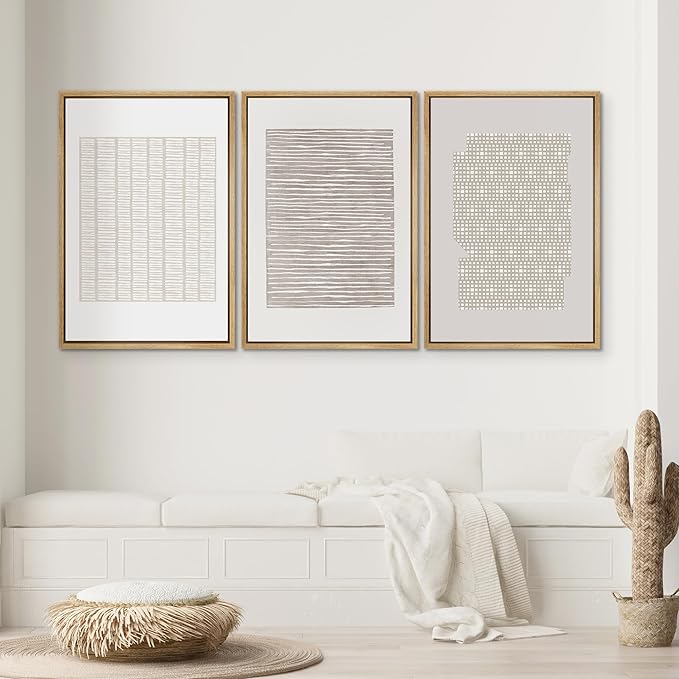 SIGNWIN Framed Canvas Print Wall Art Set Tan Geometric Pattern Landscape Abstract Shapes Cozy Neutral Modern Art Decorative Boho Relax Nordic for Living Room, Bedroom, Office - 24"x36"x3 Natural