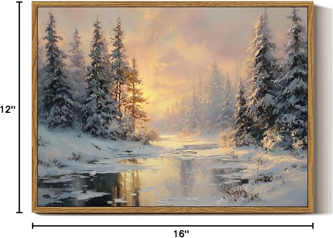 InSimSea Christmas Decor Framed Wall Art, Winter snow scene Canvas Painting, Warm and peaceful Holiday decor Unique Christmas Gifts For Table Wall Farmhouse Mantel Home Office 12L x 16W