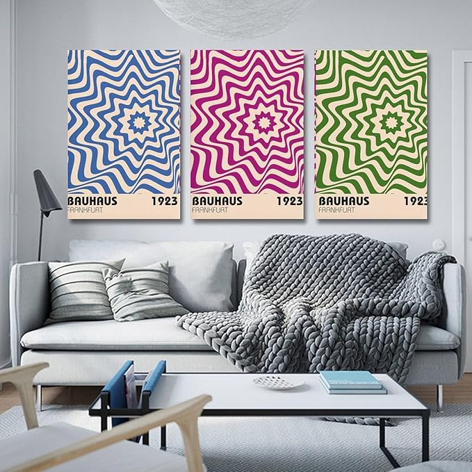 9W Bauhaus Poster Abstract Canvas Wall Art Set of 3 Modern Boho Decor For Bedroom Livingroom Frame-style 20x30inch(50x75cm)