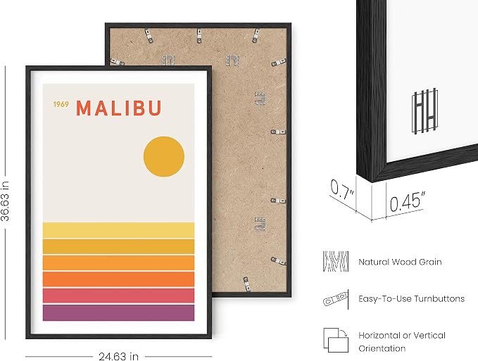 HAUS AND HUES Vintage California Wall Art - Travel Orange Geometric Wall Art (Black Frame, 24x36)