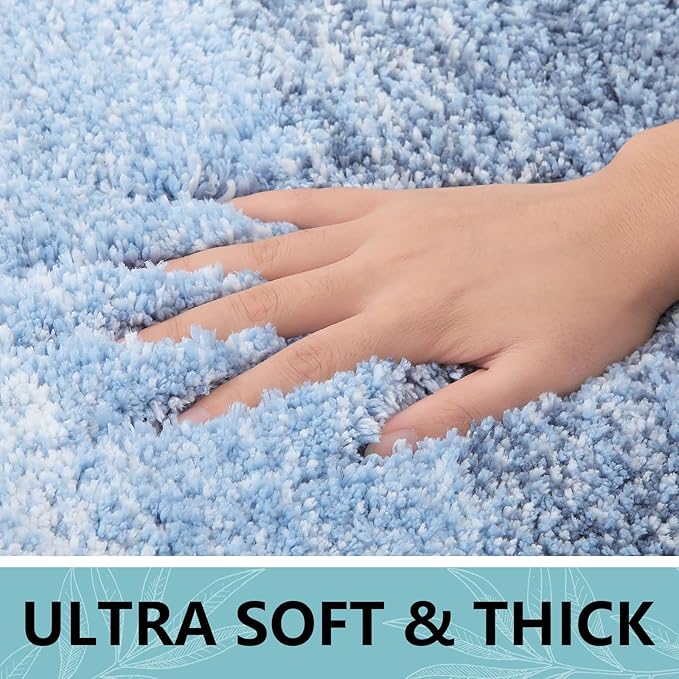 Arotive Microfiber Bathroom Rugs, Shaggy Soft and Absorbent Bath Rug, Non-Slip, Thick Plush Machine Washable Dry Bath Mats for Bathroom, Tub and Shower, 59x20, Light Blue, Rectangular
