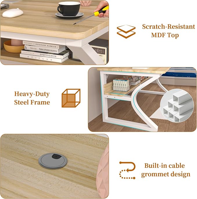 47 X 23.6'' Computer Desk, Home Office Desks w/Shelf Storage, Computer Desk w/Metal Frame, Cable Management, Study Student Desk Writing Work Table Deeper & Thicker Desktop for Home Bedroom
