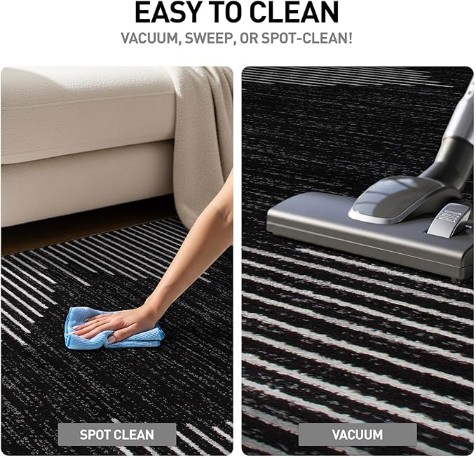 Rugshop Bohemian Stripe Stain Resistant High Traffic Living Room Kitchen Bedroom Dining Home Office Area Rug 5' x 7' Black