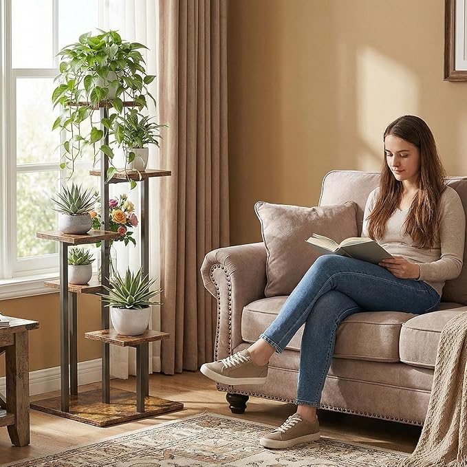 5 Tier Plant Stand Indoor, Tiered Plant Stands for Indoor Plants Multiple, Corner Flower Stand for Living Room, Multi-Layer Vintage Design Plant Shelf