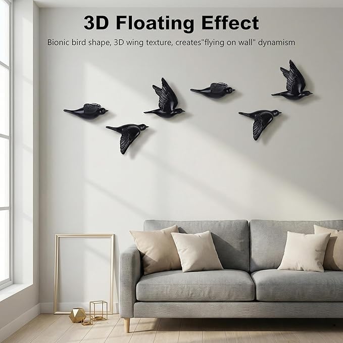 SHENGTIAN Black Resin Bird Wall Sculptures Set of 3, 3D Wall Art Decor for Living Room, Modern Black Wall Decor & Bird Gallery Wall Art