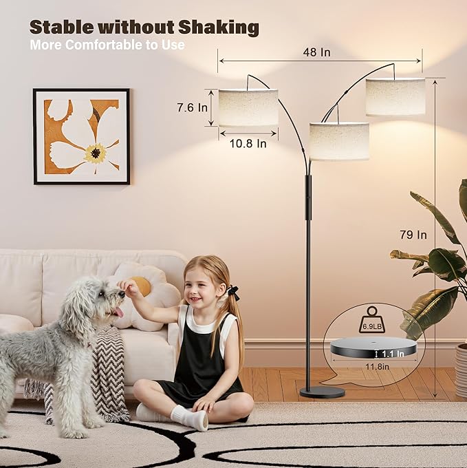 SIBRILLE 27W Floor Lamps for Living Room - Super Bright Dimmable Tree Floor Lamp, Modern Standing Lamp with Remote & Touch Control, 3 Lights Tall Lamp for Living Room Corner, Bedroom, Office