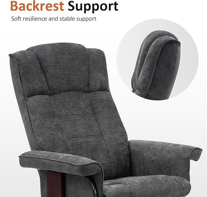MCombo Manual Swivel Recliner with Ottoman, Chair Ottoman Set for RV Small Spaces, Living Room, Bedroom, Office 4919 (Textile, Grey)