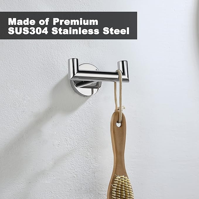 Towel Hooks For Bathrooms, Polished Chrome Towel Hook For Kitchen Bathroom, SUS304 Stainless Steel Coat Hook, Heavy Duty Double Holder Robe Hooks For Hanging Towels,Coats,Clothes,Wall Mount, 4 Pack