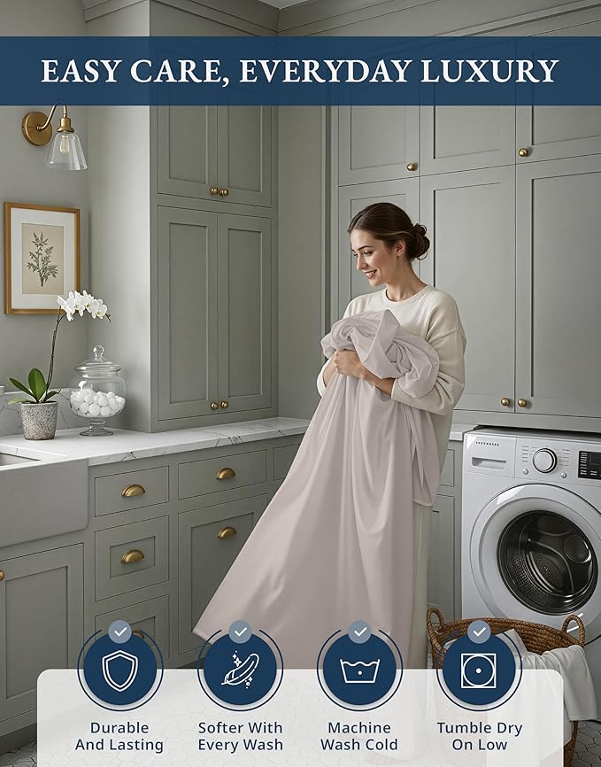 LANE LINEN 100% Egyptian Cotton Bed Sheets - 4PC Queen Sheets Set, Long Staple Cotton Bedding Sheets, Sateen Weave, Luxury Hotel Sheets, Deep Pocket - Nacreous Clouds