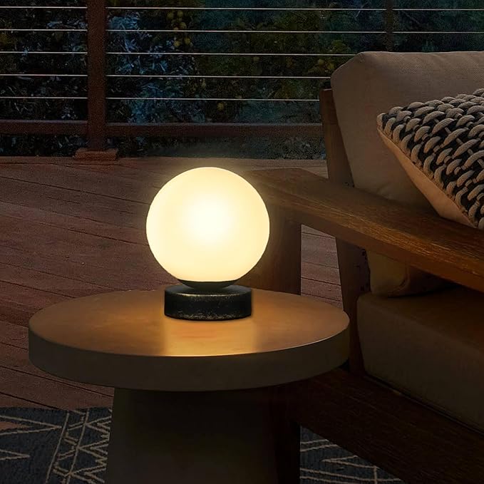 FLORNIA Globe Tble Lamp, Modern Industrial Round Table Lamp, Unique Bedside Nightstand Desk Lamp with Glass Shade and Marble Base for Bedroom, Living Room, Office Study, Decoration (Include Bulb G45)