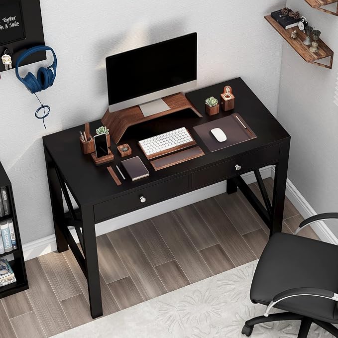 ChooChoo Computer Desk Study for Home Office, Modern Simple 40 Inches Desk with Drawers, Makeup Vanity Console Table, Black