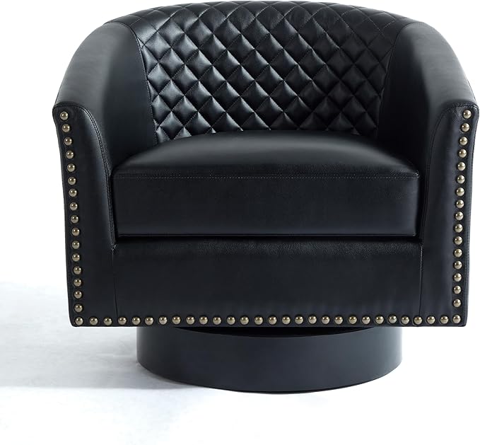 UIXE Swivel Accent Chairs, PU Leather Barrel Club Chair for Living Room, Upholstered Armchair Comfy Single Sofa Bedroom Reading Seat - Black, Set of 2
