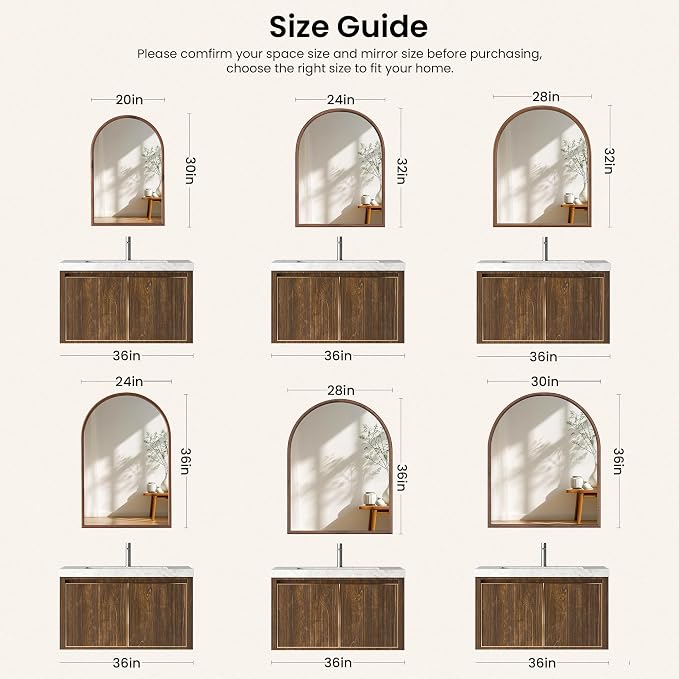 28"x36" Arch Wall Mirror for Wall, Wall Mounted Vanity Mirror for Bedroom, Wood Grain Finish Frame Mirror with Tempered Glass, Vintage Decorative for Bathroom, Entryway, Living Room, Walnut