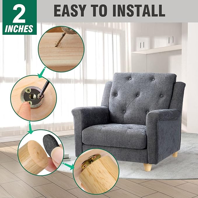 FoDau770 Rubber Wood Furniture Legs 2 Inches, Straight Tapered Wood Feet Mid Century Sofa Legs Set of 8, 5/16" UNC Furniture Feet Replacement Parts for Cabinet Couch Dresser Chair Ottoman Table
