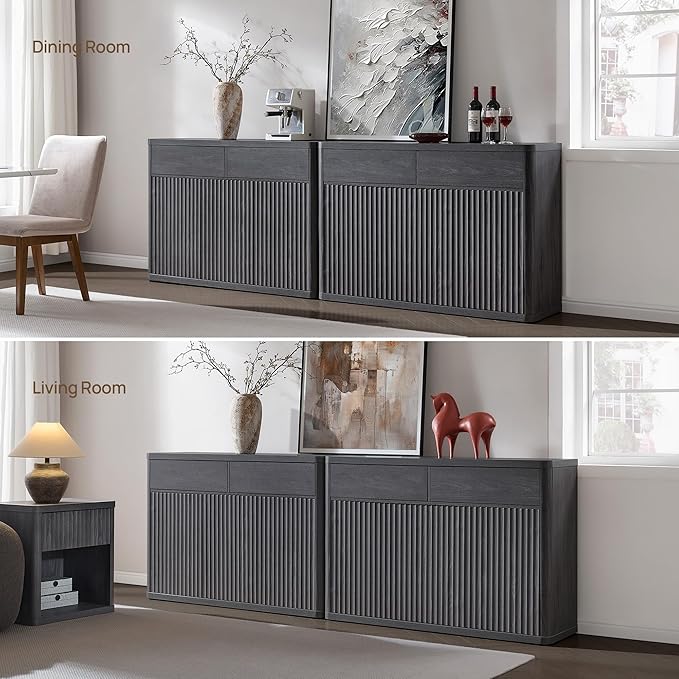 SICOTAS Buffet Cabinet with Storage - Storage Cabinet Sideboard with Doors & Shelves Accent Credenza Buffet Table with 4 Drawer Buffets & Sideboards for Living Room Dining Room Kitchen Entryway Office