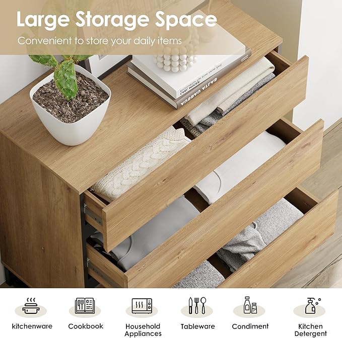 WAMPAT Dresser for Bedroom, Closet Organizers and Storage with 6 Drawers, Chest of Drawers with Metal Base, Modern Wood Dresser for Living Room, Bedroom,Oak