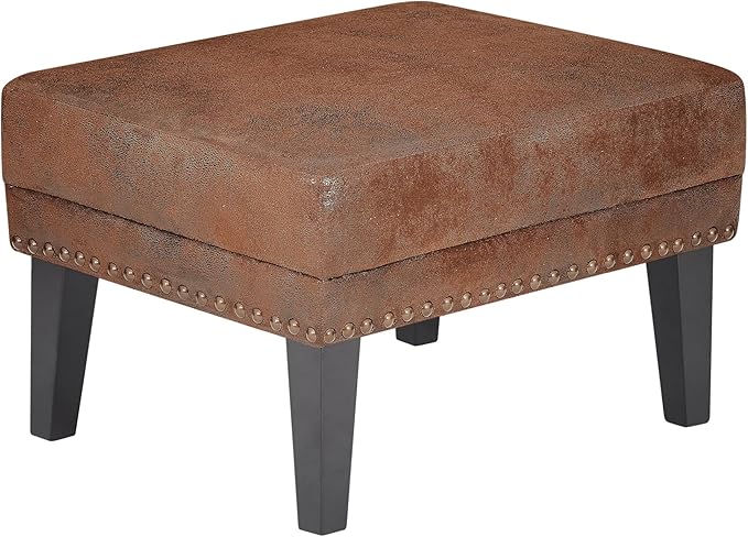 Mid-Century Modern Accent Chairs with Ottoman Footstool Set, Wingback Club Chair with Footrest Set, Nailhead Trim | Solid Wood | Vintage Distressed, Including Chair and Ottoman